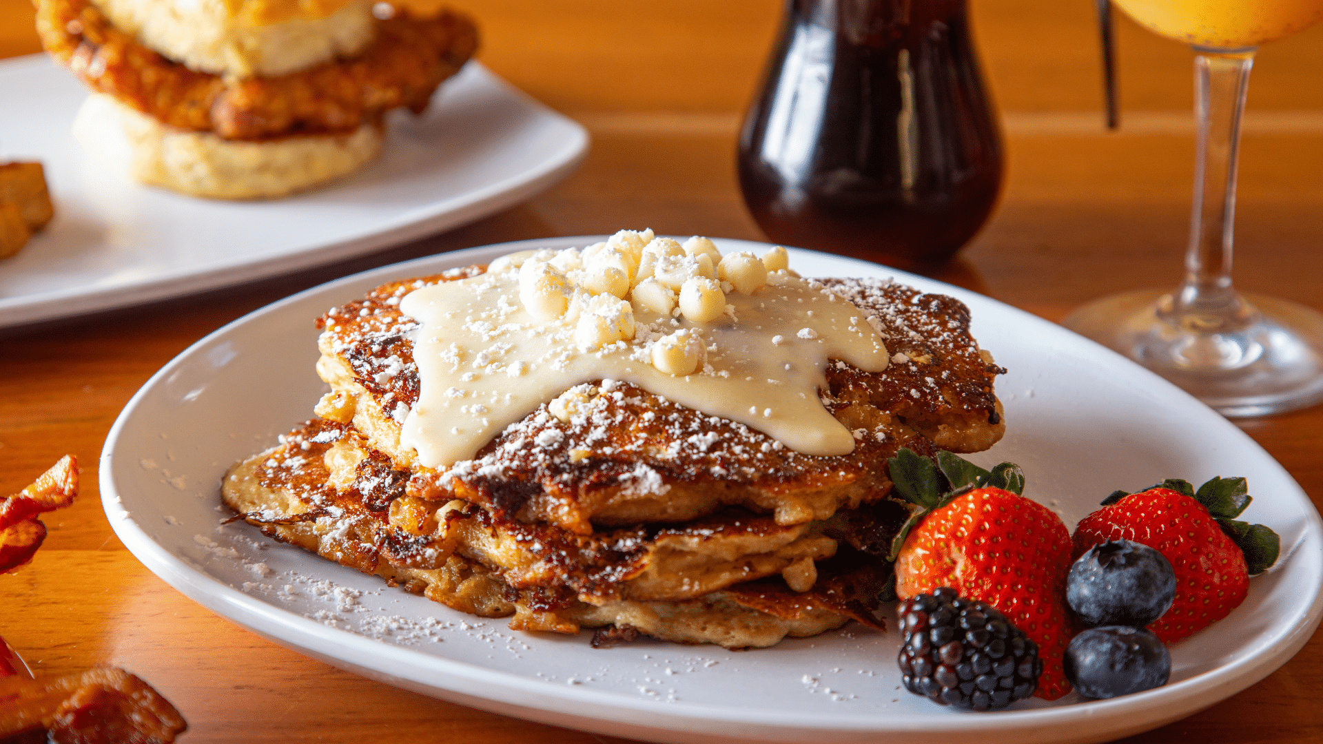 White Chocolate Bread Pudding Pancakes